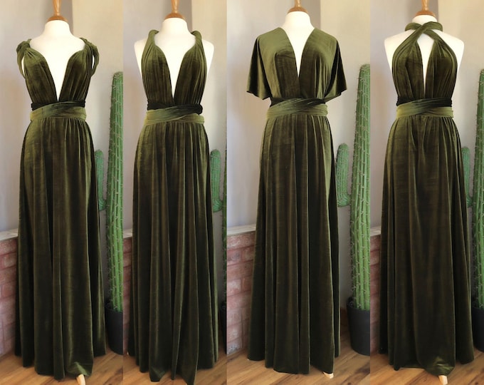 DARK OLIVE VELVET Infinity Dress/ Bridesmaids Dress/ Convertible Dress / Multiway Dress/ Multiway Wrap Dress / Velvet Bridesmaids Dress