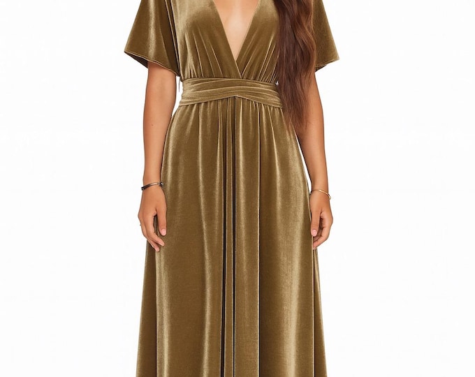 ANTIQUE GOLD VELVET Infinity Dress/ Bridesmaids Dress/ Convertible Dress / Multiway Dress/ Multiway Wrap Dress / Velvet Bridesmaids Dress