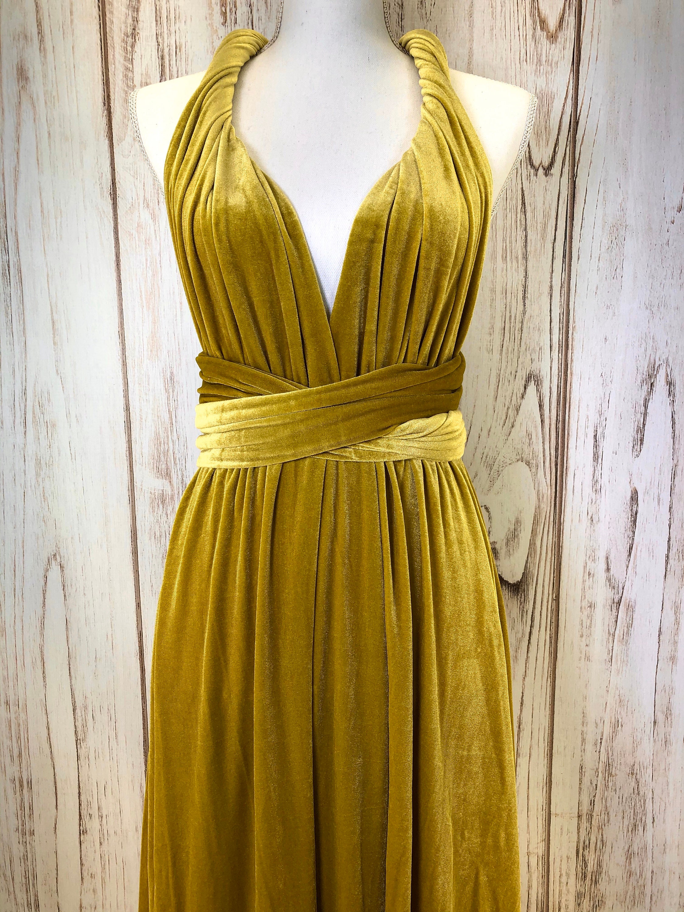 slim fit dress slacks Satin and Velvet Draped Maxi Dress 38 (FR) / Yellow