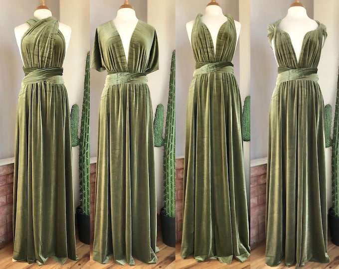 LIGHT OLIVE VELVET Infinity Dress/ Bridesmaids Dress/ Convertible Dress / Multiway Dress/ Multiway Wrap Dress / Velvet Bridesmaids Dress