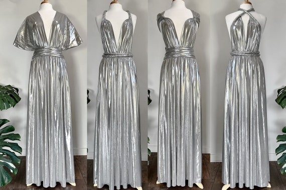 SILVER METALLIC Goddess Bridesmaid Dress/ Maxi Dress Metallic / Convertible Dress / Infinity Dress/ Multiway Dress/ Wrap Dress  / Silver