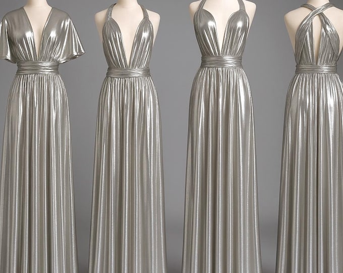 SILVER METALLIC Goddess Bridesmaid Dress/ Maxi Dress Metallic / Convertible Dress / Infinity Dress/ Multiway Dress/ Wrap Dress  / Silver