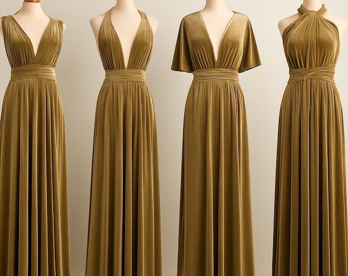 ANTIQUE GOLD VELVET Infinity Dress/ Bridesmaids Dress/ Convertible Dress / Multiway Dress/ Multiway Wrap Dress / Velvet Bridesmaids Dress