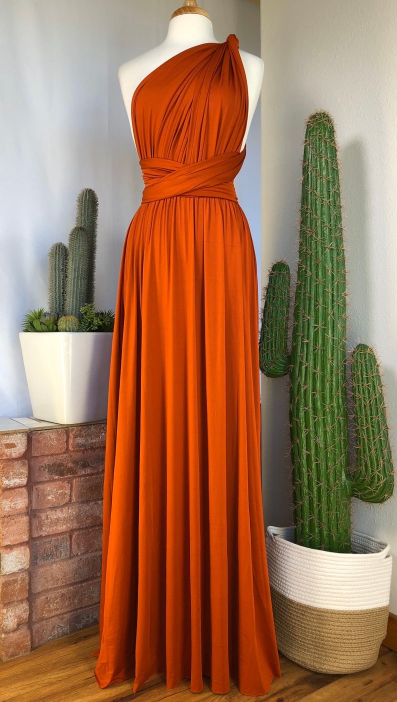 Robe de demoiselle d'honneur ORANGE BRLÉ / longueurs personnalisées / robe convertible / robe infini / robe multivoies / robe multi portefeuille / grande taille / petite image 6