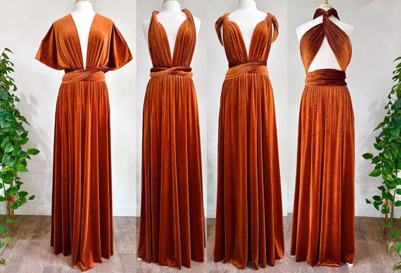 BURNT ORANGE VELVET Infinity Dress/ Bridesmaids Dress/ Convertible Dress / Multiway Dress/ Multiway Wrap Dress / Velvet Bridesmaids Dress