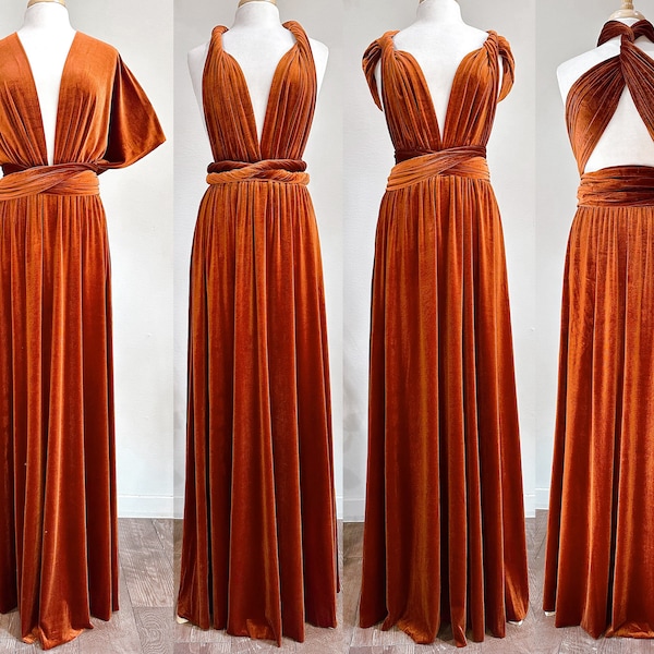 BURNT ORANGE VELVET Infinity Dress/ Bridesmaids Dress/ Convertible Dress / Multiway Dress/ Multiway Wrap Dress / Velvet Bridesmaids Dress