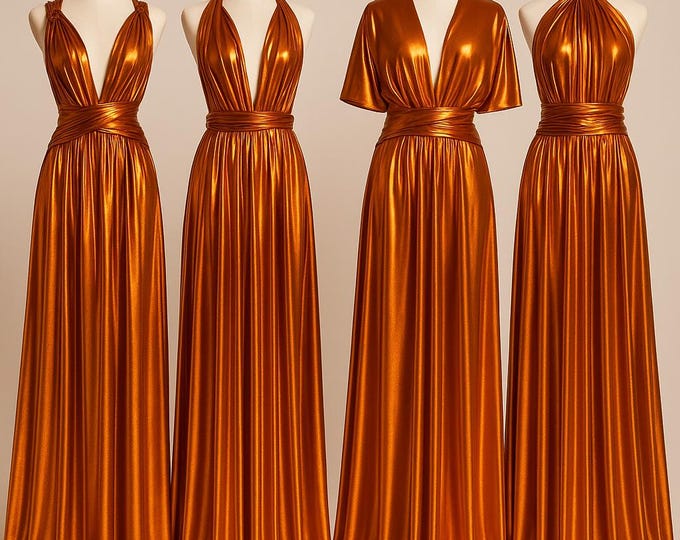 BURNT ORANGE METALLIC Goddess Bridesmaid Dress/ Maxi Dress Metallic / Convertible Dress / Infinity Dress/ Multiway Dress/ Wrap Dress  / Rust