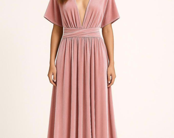 PINK CHAMPAGNE VELVET Infinity Dress/ Bridesmaids Dress/ Convertible Dress / Multiway Dress/ Multiway Wrap Dress / Velvet Bridesmaids Dress