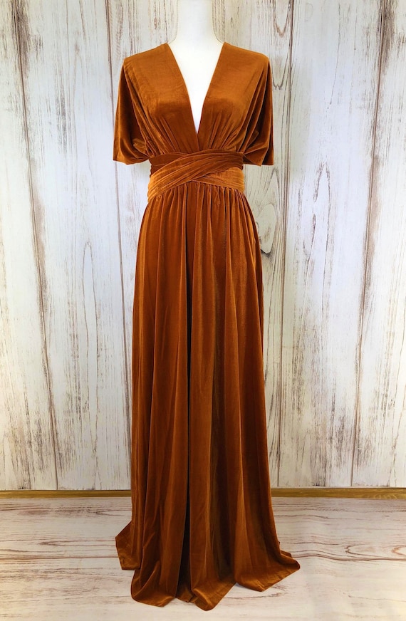 rust orange velvet dress