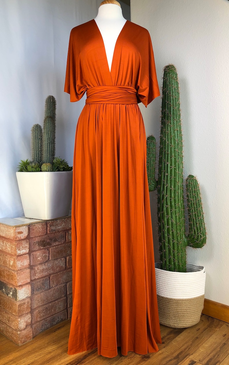 Robe de demoiselle d'honneur ORANGE BRLÉ / longueurs personnalisées / robe convertible / robe infini / robe multivoies / robe multi portefeuille / grande taille / petite image 4