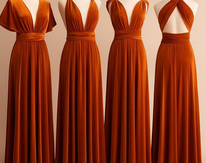 BURNT ORANGE VELVET Infinity Dress/ Bridesmaids Dress/ Convertible Dress / Multiway Dress/ Multiway Wrap Dress / Velvet Bridesmaids Dress