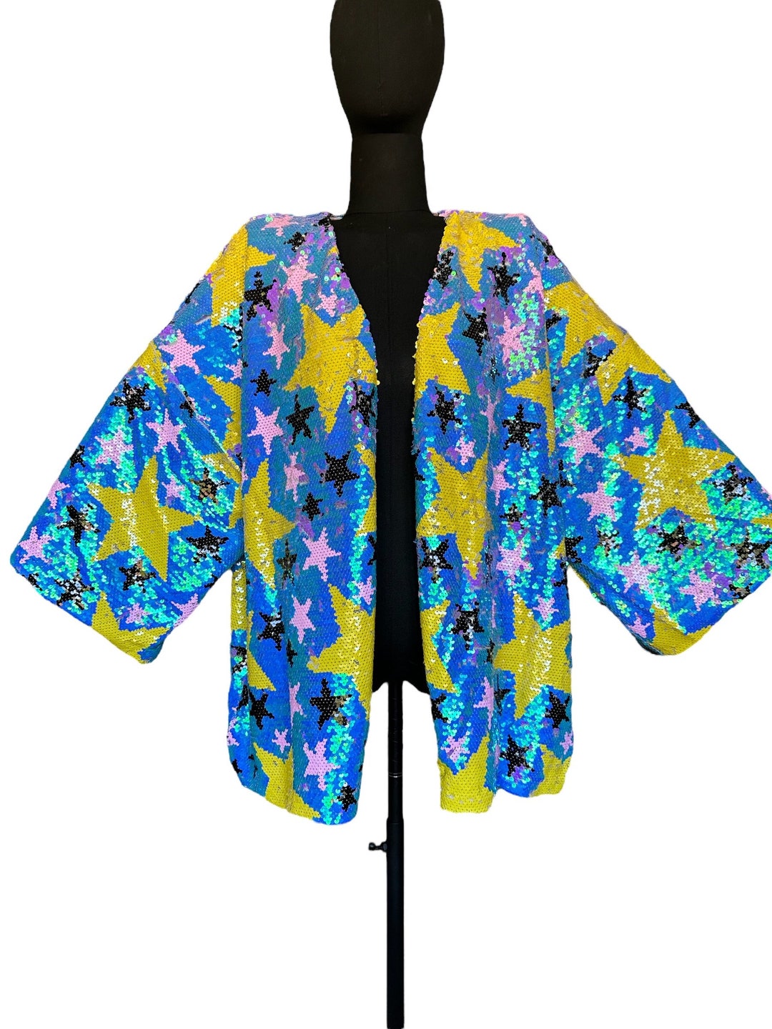 Blue IRIDESCENT STARS SEQUINS Kimono Jacket/ Outer Space/ Etsy