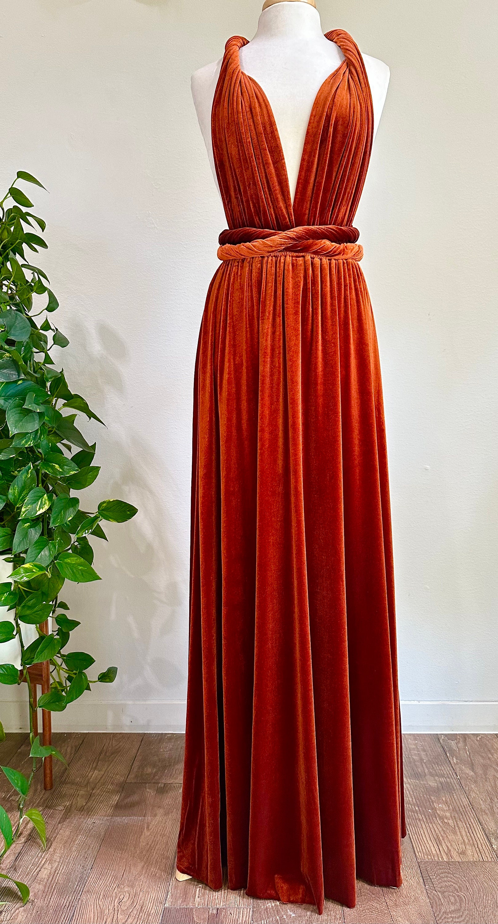 BURNT ORANGE VELVET Infinity Dress Bridesmaids Dress Convertible Dress Multiway Dress Multiway Wrap Dress Velvet Bridesmaids Dress