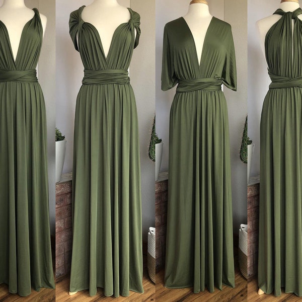 Robe de demoiselle d'honneur VERT OLIVE CLAIR/Longueur personnalisée/Robe convertible/Robe infini/Robe multi-voies/Robe multi portefeuille/Grande taille/