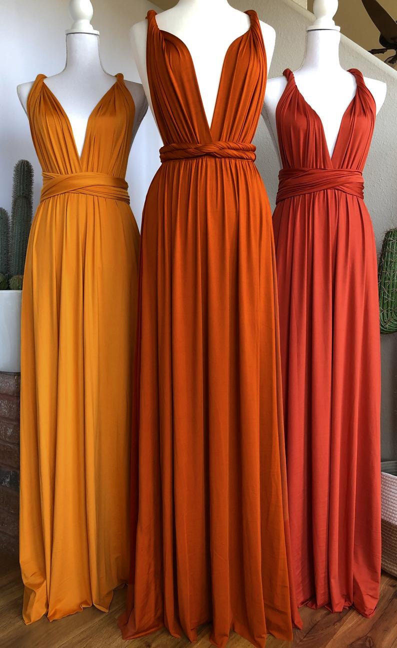 Robe de demoiselle d'honneur ORANGE BRLÉ / longueurs personnalisées / robe convertible / robe infini / robe multivoies / robe multi portefeuille / grande taille / petite image 9