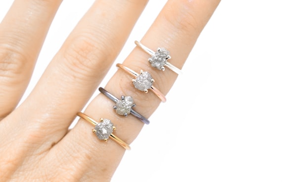 RaW DIAMOND Sterling Silver Ring // Rough Diamond ring // Gold Diamond Ring / 2 Carat Diamond/ Engagement Ring / Rose Gold Diamond ring