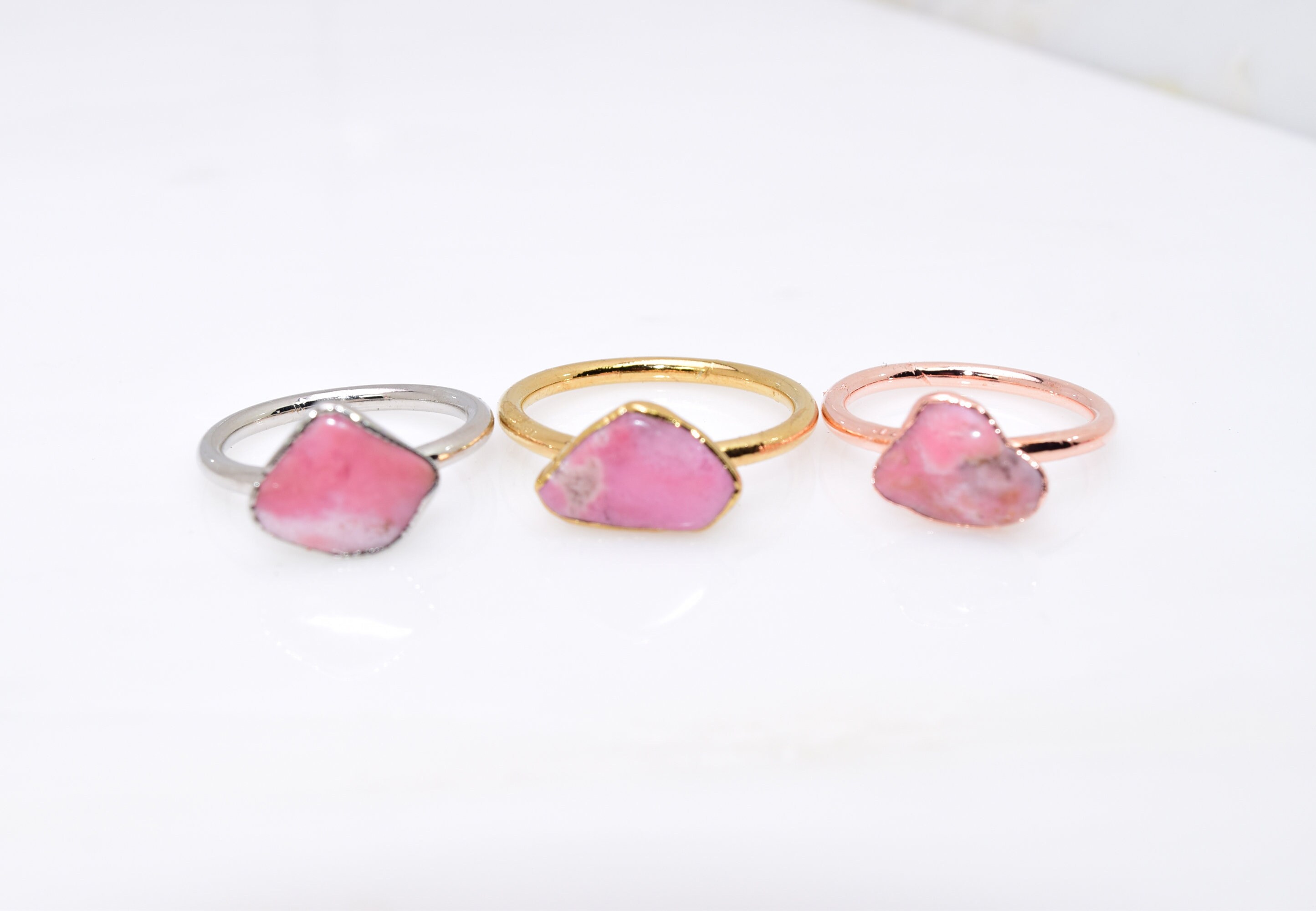 Raw RHODONITE Ring // Rhodonite ring / Gold Ring/ Silver ring / Pink ...