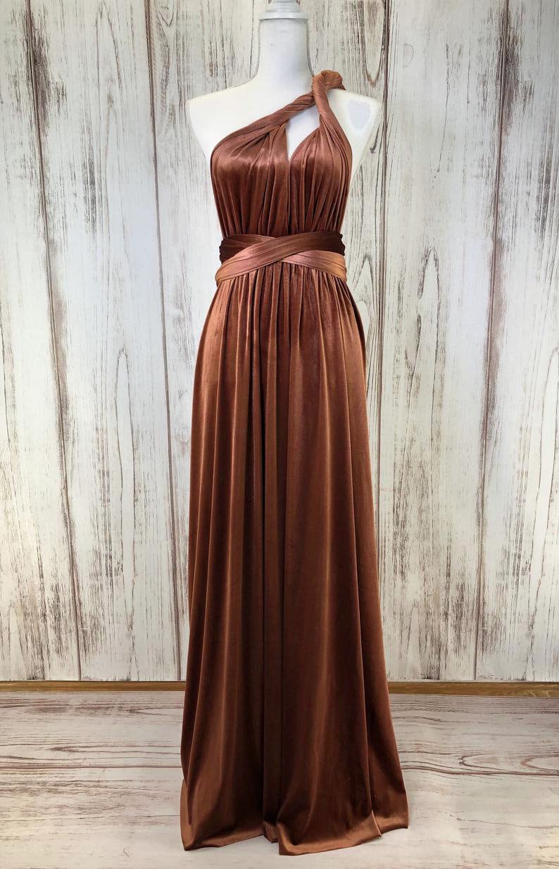 copper wrap dress