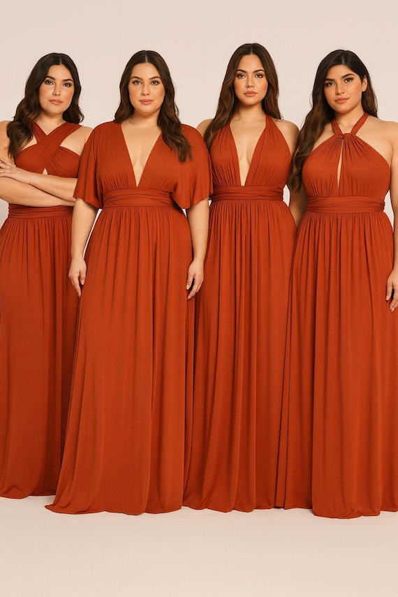 plus size rust colored bridesmaid dresses Lynette Fitted Off the Shoulder Bridesmaid Dress with Slit main image 0