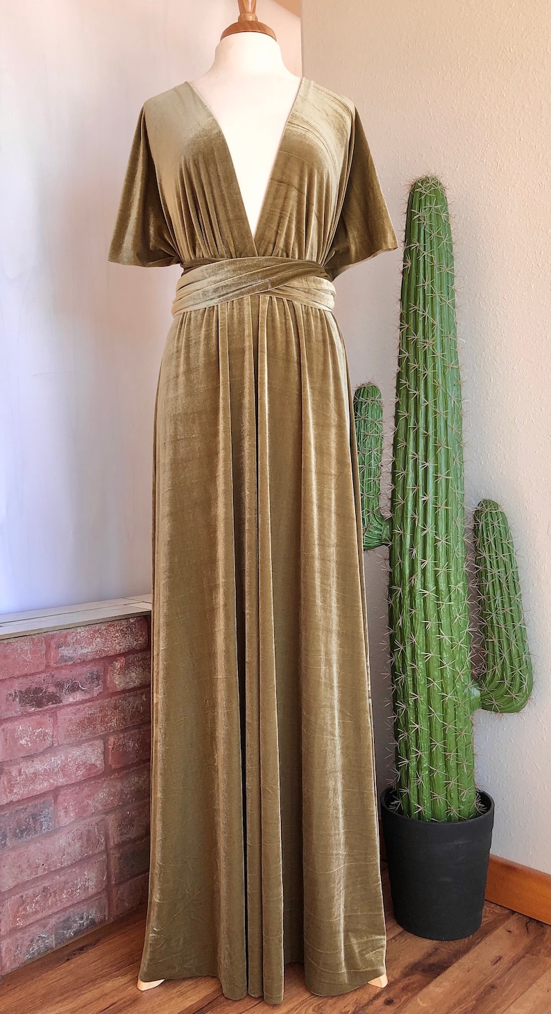 ANTIQUE GOLD VELVET Infinity Dress/ Bridesmaids Dress/ Convertible Dress / Multiway Dress/ Multiway Wrap Dress / Velvet Bridesmaids Dress image 2