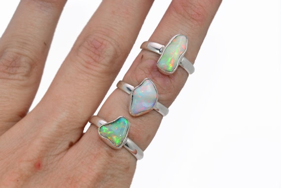 Ethiopian WELO OPAL Ring / Rough Opal ring / Raw Opal Ring/ Stacking Ring / Sterling Silver Ring / Authentic Opals