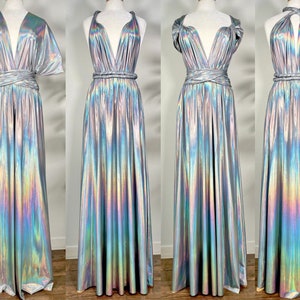 SILVER IRIDESCENT Goddess Bridesmaid Dress/ Holographic Metallic / Convertible Dress / Infinity Dress/ Multiway Dress/ Multi Wrap Dress  /