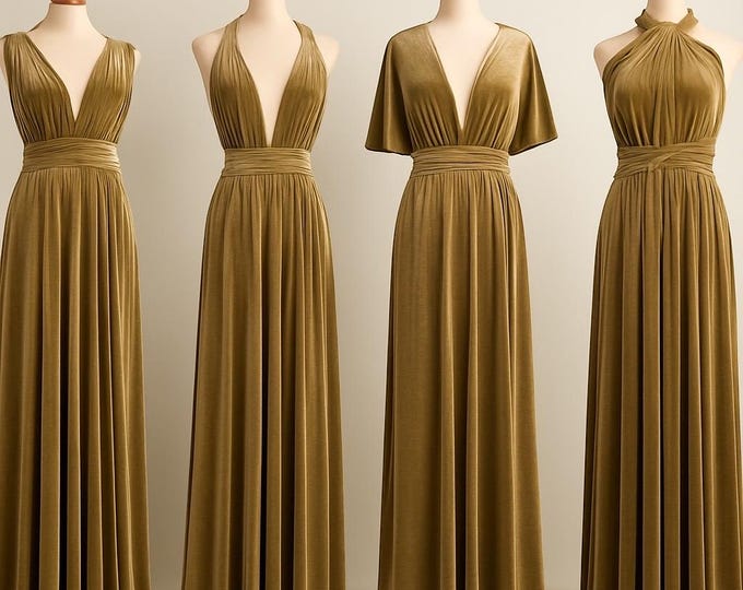 ANTIQUE GOLD VELVET Infinity Dress/ Bridesmaids Dress/ Convertible Dress / Multiway Dress/ Multiway Wrap Dress / Velvet Bridesmaids Dress