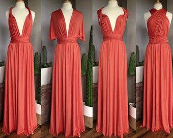 CORAL Bridesmaid Dress/ CUSTOM LENGTHS/ Convertible Dress /  Infinity Dress/ Multiway Dress/  Multi Wrap Dress /  Plus Size /