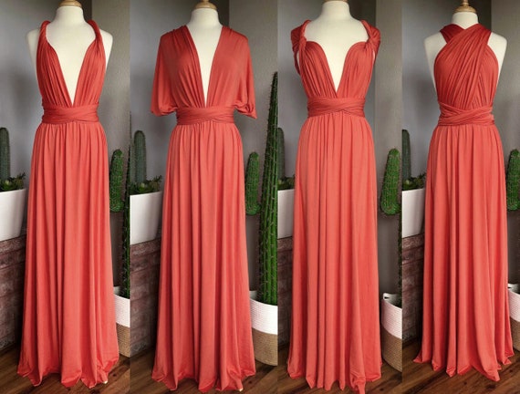 CORAL Bridesmaid Dress/ CUSTOM LENGTHS/ Convertible Dress / Infinity Dress/  Multiway Dress/ Multi Wrap Dress / Plus Size / 