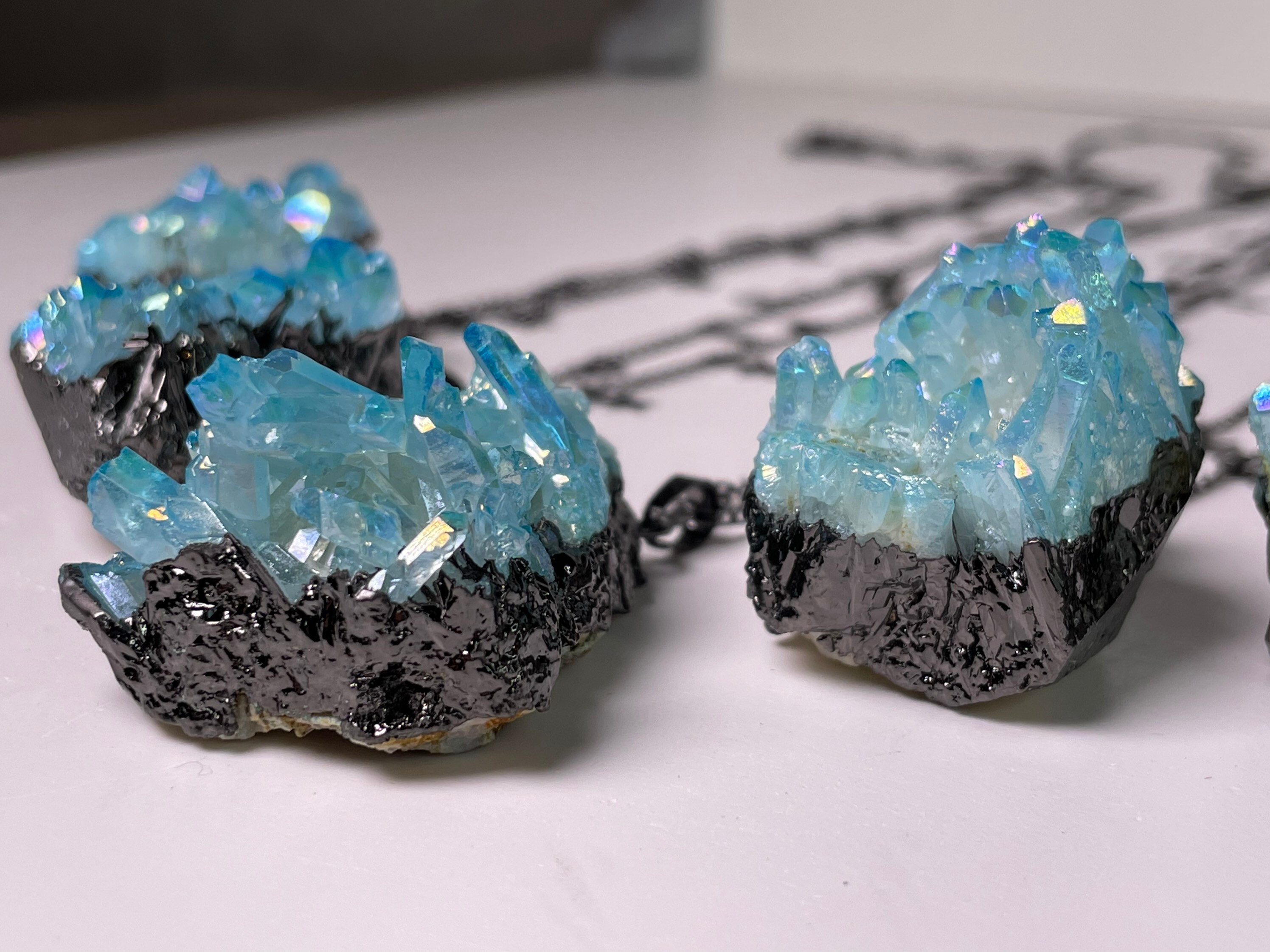 Raw AQUA Aura QUARTZ Necklace / Angel Aura Quartz / Spirit Quartz