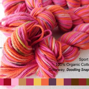 Hand-dyed Cotton Yarn | Super soft ORGANIC sport weight fibers | Pink, Orange, speckled colors