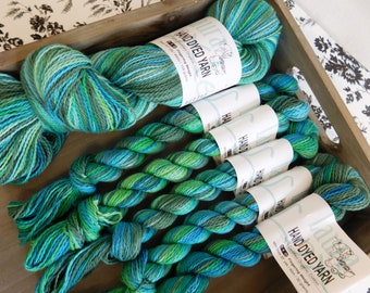 Cotton Fingering Yarn, Hand-dyed variegated aqua, royal blue, teal and green, Soft to the touch, Premium quality yarn