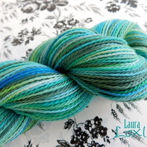 Natural Cotton Yarn | ORGANIC fibers | Hand-dyed variegated aqua, blue, teal, green | Premium quality