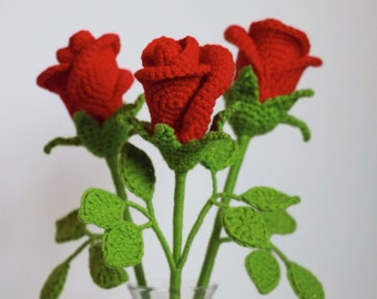 ROSES Crochet Pattern PDF | Crochet flowers | Easy DIY craft instructions | Roses with leaves | Amigurumi pattern | Crochet Rose | Gift