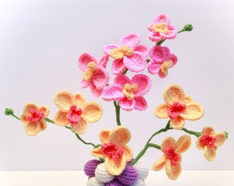 Gehäkelte Orchidee mit Vasenmuster, Häkelanleitung PDF-Tutorial für zu Hause Orchidee im Schüsseltopf