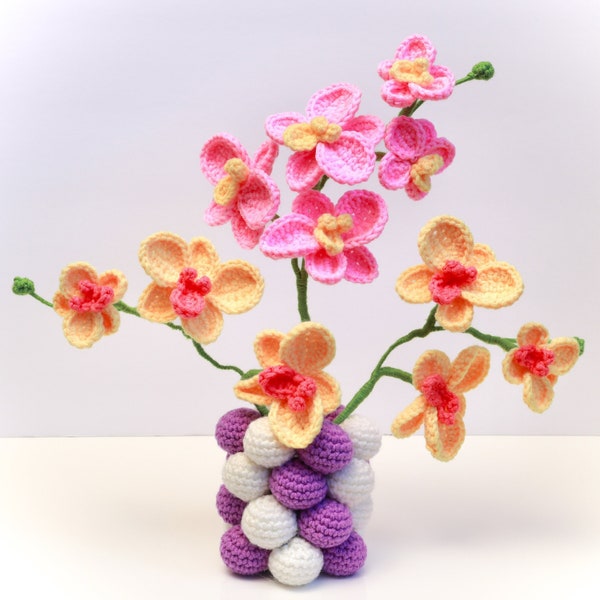 Crochet Orchid with Vase Pattern, Crochet pattern PDF tutorial for home Orchid in bowl pot