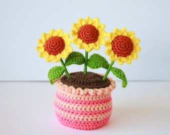 Häkelanleitung für eine Sonnenblume Pflanze: Amigurumi Home Decor (PDF)