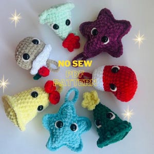 Christmas no sew crochet pattern. Christmas Tree decorations Patterns. Amigurumi ornaments. Fast and easy crochet patterns.