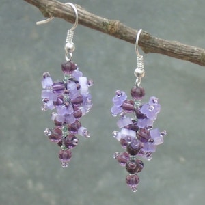 Wisteria Earrings, crystal and Czech seed bead Earrings, in purple crystal and lavender and aqua seed beads, UK seller