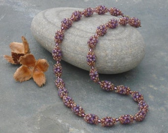 Plum Harvest Necklace, Amethyst Purple Beaded Necklace, in purple, bronze and amethyst Czech seed beads, UK seller