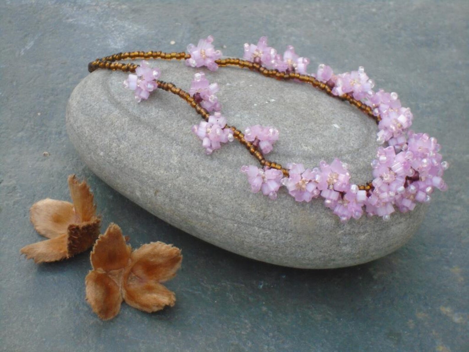 Japanese Cherry Blossom Necklace Seed Bead Flower Necklace Etsy UK