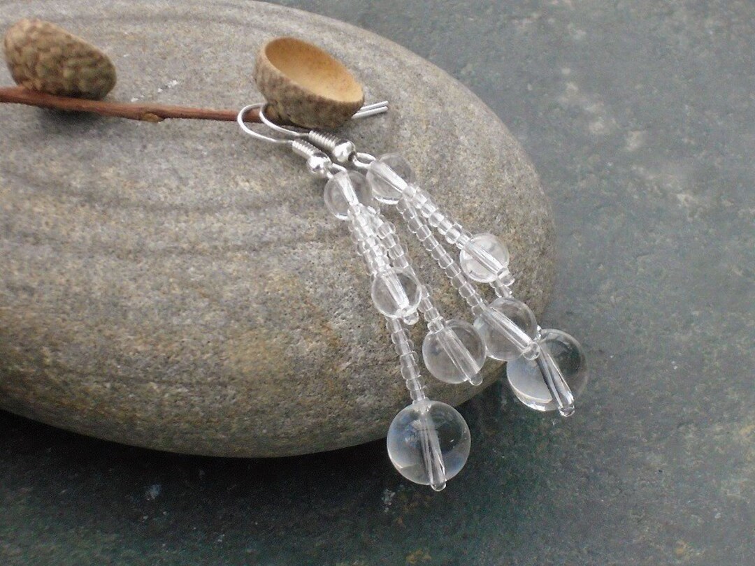 Dewy Cobwebs Earrings, in Crystal Czech Seed Beads and Crystal Glass