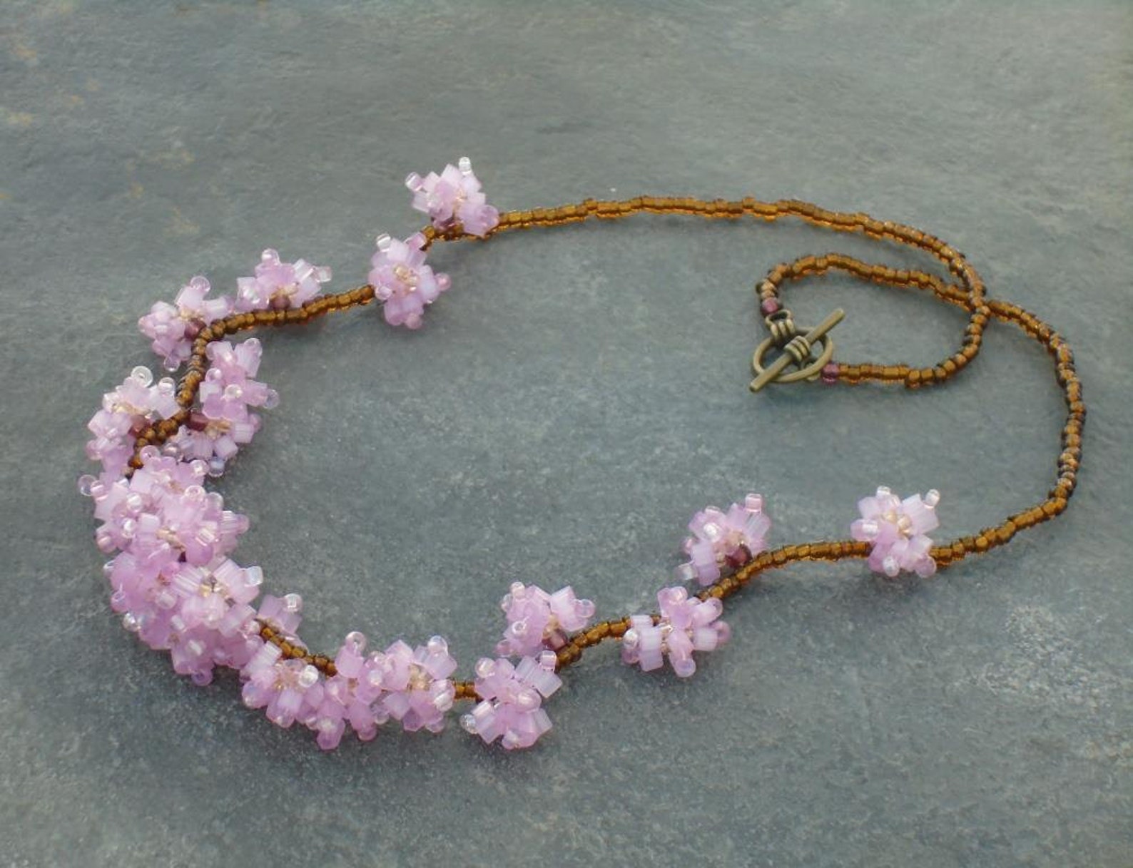 Japanese Cherry Blossom Necklace Seed Bead Flower Necklace Etsy UK