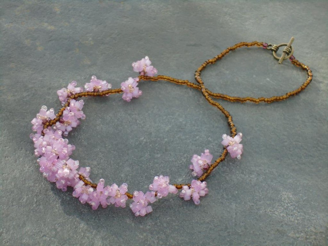 Japanese Cherry Blossom Necklace Seed Bead Flower Necklace Etsy UK