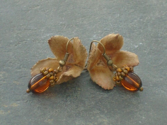 Autumn Acorn Earrings, Brown Bead Earrings, in Czech seed beads and rich brown crystal beads, with antique bronze finish hooks, UK seller
