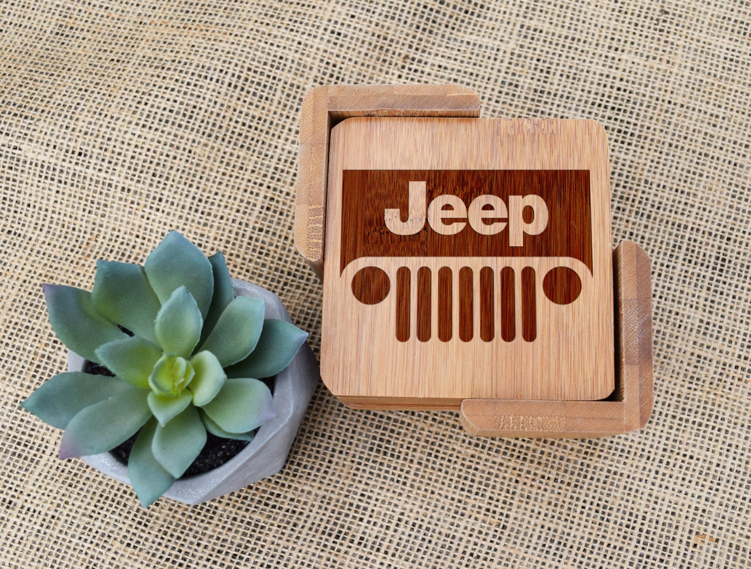 Jeep Coasters Set of 6 with Holder Bamboo Laser Engraved Etsy