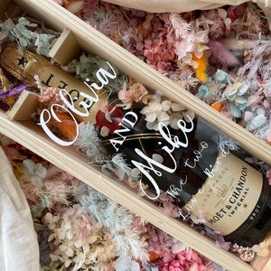 Personalised wooden Wine Bottle gift box wedding gift keepsake / display gift box/ housewarming gift / engagement or Birthday gift box