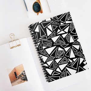 Geometric Spiral Notebook - Ruled Line, Black and White, Journal, Funky journal,