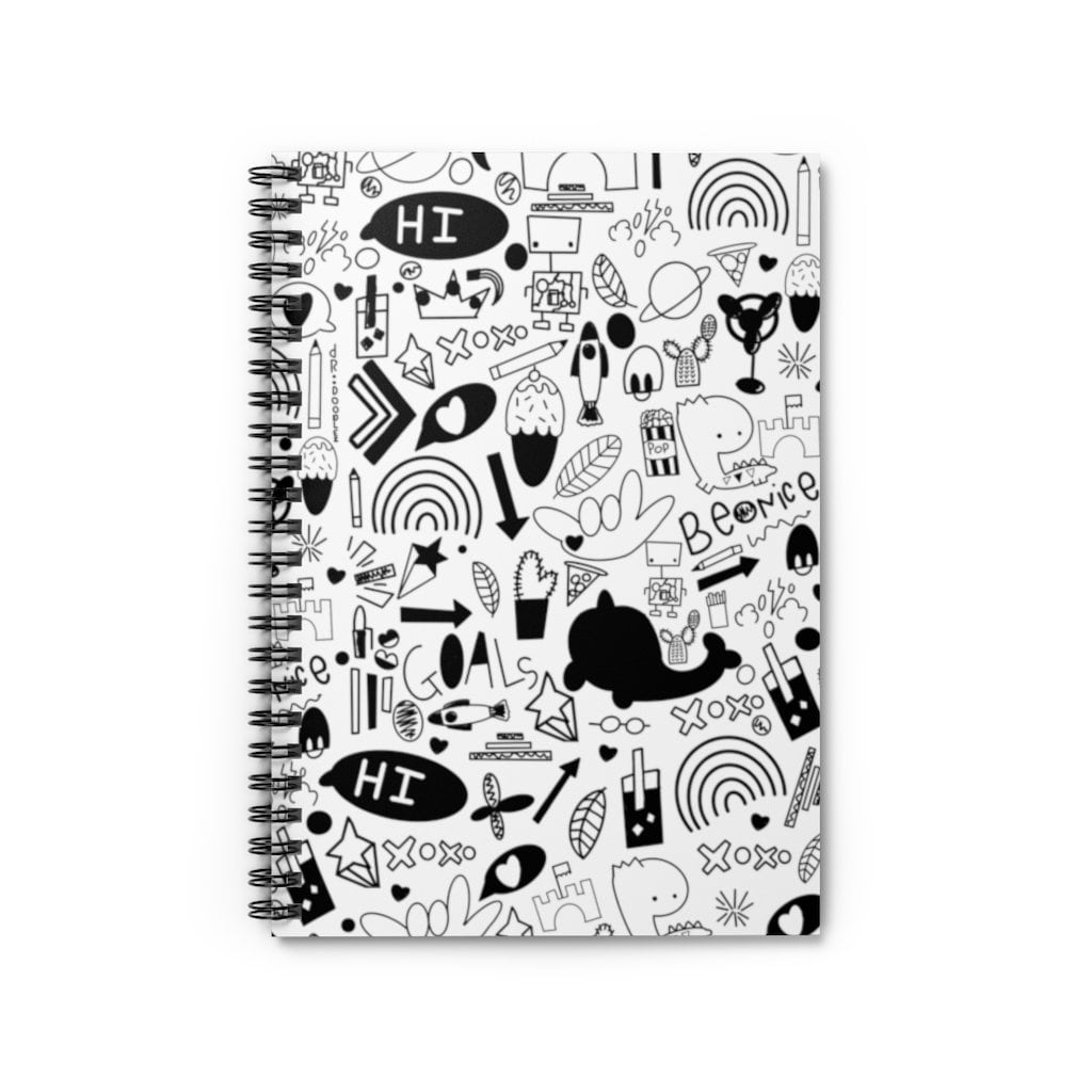 白黒落書きノート、スパイラルノート、罫線ノート、かわいい文房具