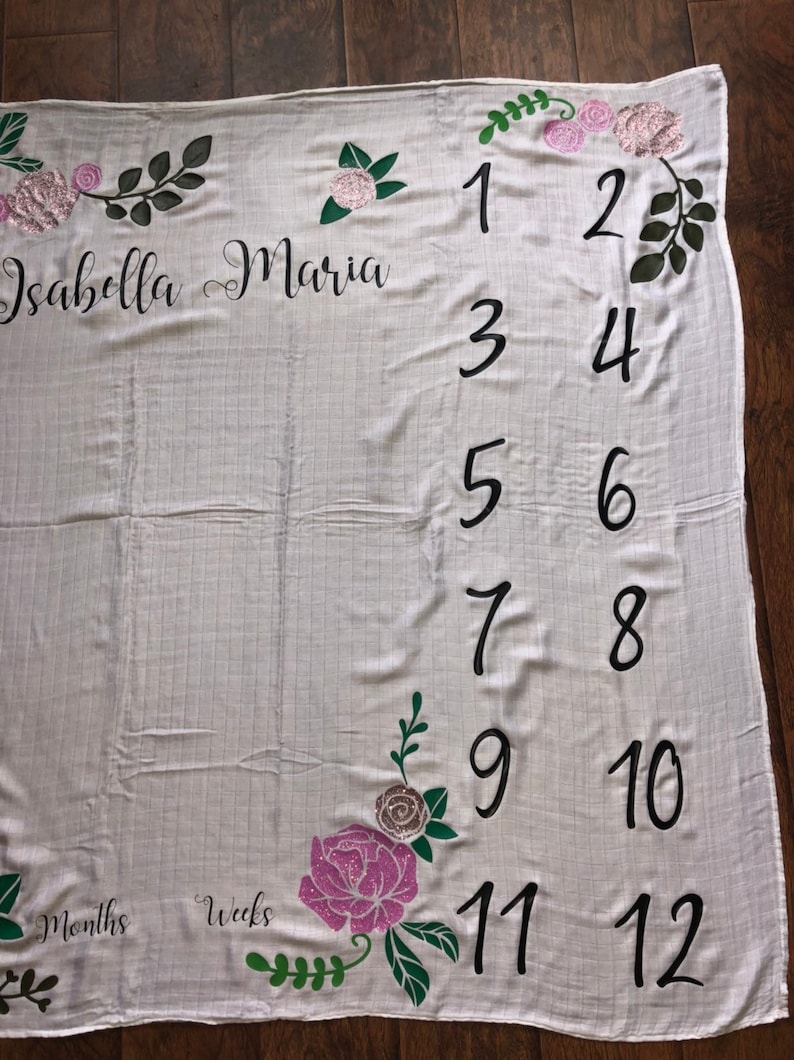 Custom made milestone blanket for baby year month blanket
